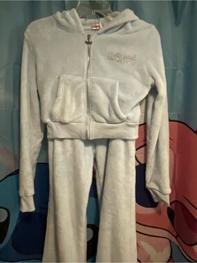 Girls Light blue Plush Hoodie & Pants Set
